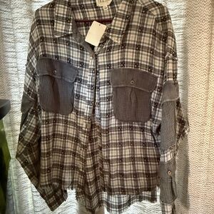 Oli & Hali Navy, Gray and Cream Plaid Button-Up Shirt